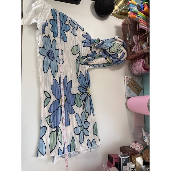 PEPPERMAYO Floral‎ Pleated Shirt Button Front Long Sleeve Women's Top - Picture 9 of 11